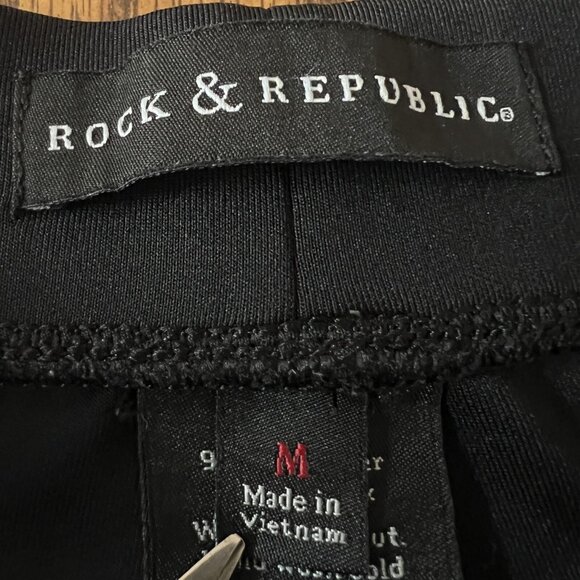 Rock & Republic Women's Stretch Metallic Black Leggings Size M Pull-on Mid Rise - Picture 5 of 10
